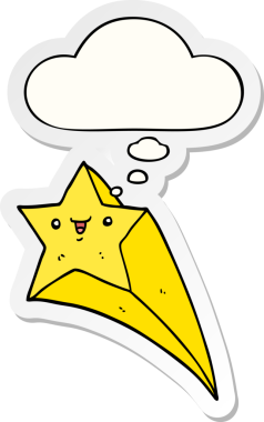 Düşünce baloncuğu olan bir çizgi film yıldızı insan tarafından çizilmiş bir çıkartma.