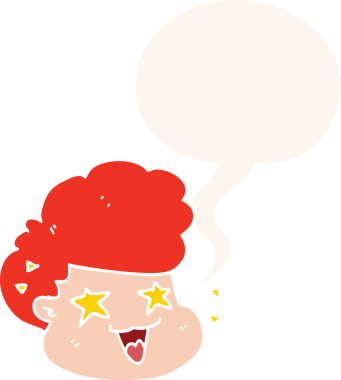 Bir insan tarafından çizilmiş, konuşma balonu olan heyecanlı bir çocuk.