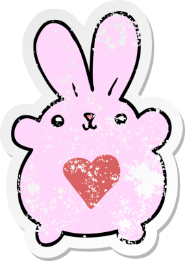 Sevgi dolu bir insan tarafından çizilmiş sevimli bir tavşanın kederli çıkartması.