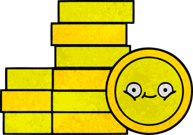 Bir insan tarafından çizilmiş eski grunge desenli bozuk paraların karikatürü