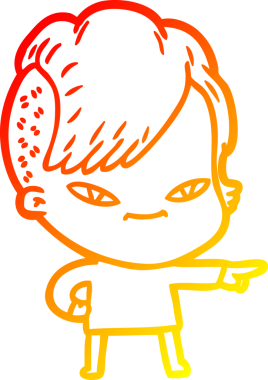 Hipster saç kesimi bir insan tarafından çizilmiş güzel bir çizgi film kızı çizimi.