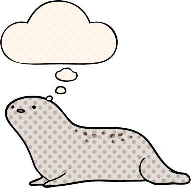 Bir insan tarafından çizilmiş, düşünce baloncuklu çizgi film mührü.