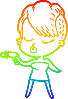 Gökkuşağı gradyan çizgi çizimi Bir insan tarafından çizilmiş güzel hippi kız