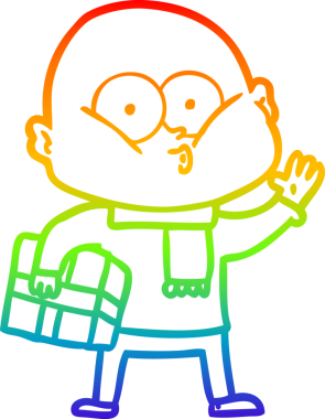 Gökkuşağı gradyan çizgi çizimi bir insan tarafından çizilmiş kel bir adamın çizimi