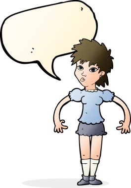 Bir insan tarafından çizilmiş konuşma balonu olan meraklı bir karikatür.