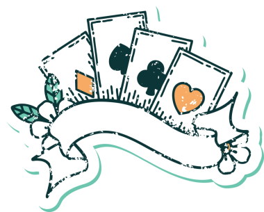 Bir insan tarafından çizilmiş kartların ve pankartın sembolik dövmeli resmi