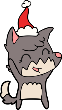 Bir insan tarafından çizilmiş Noel Baba şapkası takan bir tilkinin çizdiği mutlu el çizgisi.