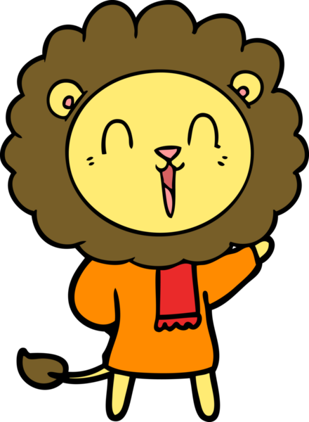 Bir insan tarafından çizilmiş kışın çizilmiş gülen aslan çizgi filmi.