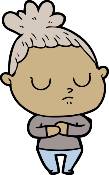 Bir insan tarafından çizilmiş sakin bir kadın çizgi filmi.