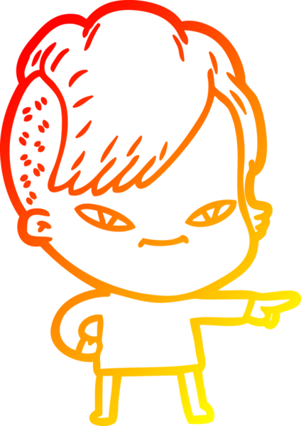 Hipster saç kesimi bir insan tarafından çizilmiş güzel bir çizgi film kızı çizimi.