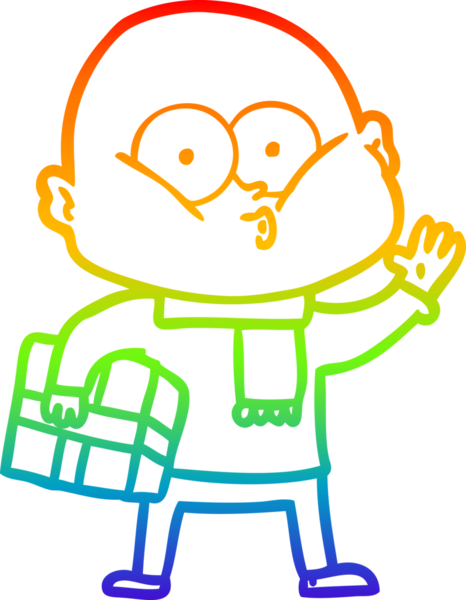 Gökkuşağı gradyan çizgi çizimi bir insan tarafından çizilmiş kel bir adamın çizimi