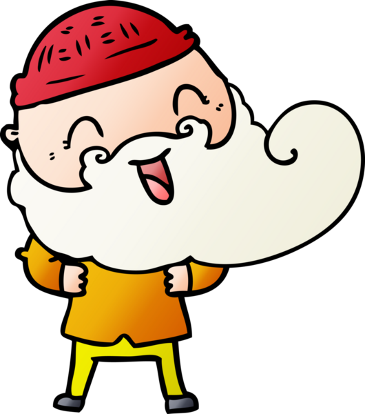 Bir insan tarafından çizilmiş sakallı ve kış şapkalı mutlu bir adam.