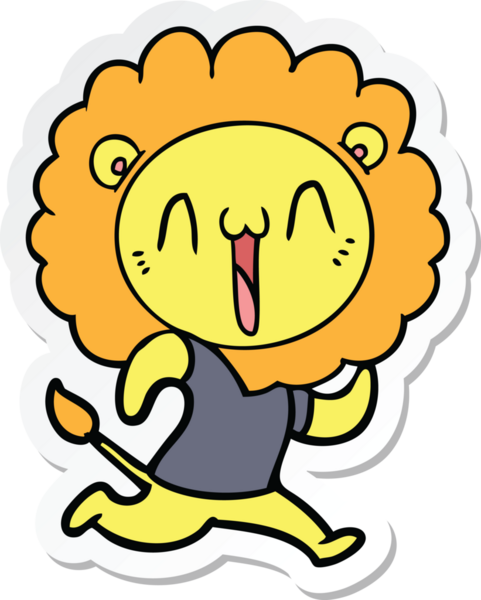 Bir insan tarafından çizilmiş mutlu bir aslanın çıkartması.