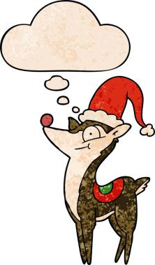 Bir insan tarafından çizilmiş grunge desenli düşünce baloncuğu olan bir çizgi film Noel geyiği.