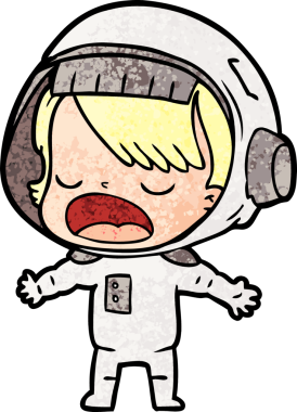 Bir insan tarafından çizilmiş konuşan astronot çizgi filmi.