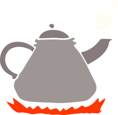 Bir insan tarafından sobanın üzerine çizilmiş düz renkli çizim çaydanlığı.