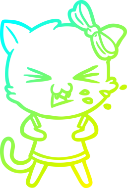 Bir insan tarafından çizilen çizgi film kedisinin soğuk gradyan çizgisi.