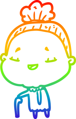 Bir insan tarafından çizilmiş bastonlu yaşlı bir kadının çizimi.