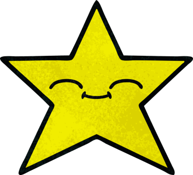 Bir insan tarafından çizilmiş altın yıldızın retro grunge desenli karikatürü