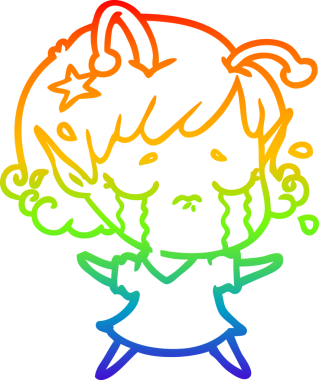 Gökkuşağı gradyan çizgisi, bir insan tarafından çizilmiş ağlayan uzaylı bir kızın çizimi.