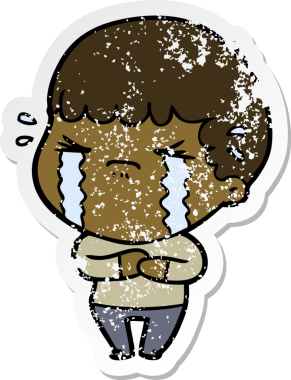 Bir insan tarafından çizilmiş ağlayan bir karikatürcünün sıkıntılı çıkartması.