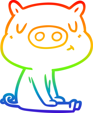 Çizgi film içerikli bir domuzun insan tarafından çizilmiş gökkuşağı gradyanı çizimi