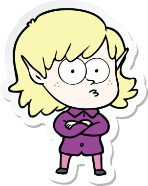 Bir insan tarafından çizilmiş karikatür elf kızı çıkartması.