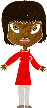 Bir insan tarafından çizilmiş açık kollu çizgi film kadını.