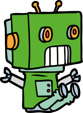 Bir insan tarafından çizilmiş çizgi film robotu