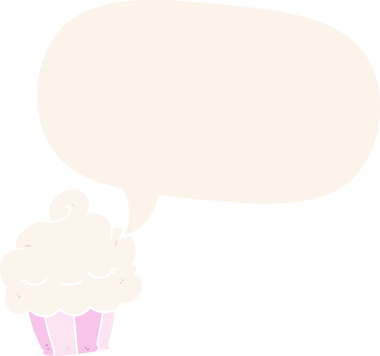 Bir insan tarafından çizilmiş eski moda konuşma baloncuklu komik bir kek.