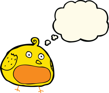 Bir insan tarafından çizilmiş düşünce baloncuklu şişman kuş.