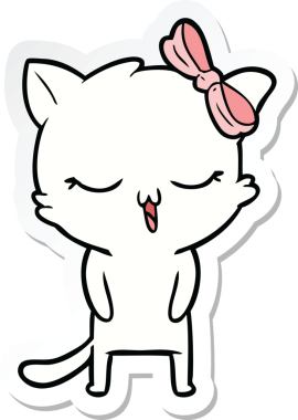 Bir insan tarafından çizilmiş kafasında fiyonk olan çizgi film kedisinin çıkartması.