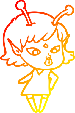 Bir insan tarafından çizilmiş güzel bir uzaylı kız çizgi çizimi.