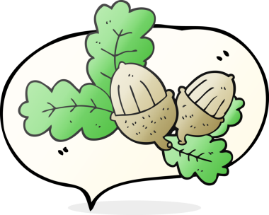 Serbest konuşma balonu karikatür meşe palamudu ve bir insan tarafından çizilmiş yapraklar