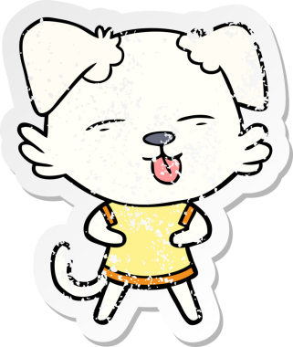 Bir insan tarafından çizilmiş bir köpeğin dertli çıkartması.