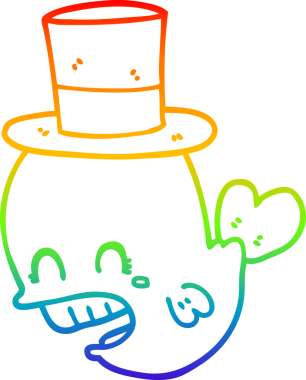 Gökkuşağı gradyan çizgi çizimi bir insan tarafından çizilmiş şapka giyen bir balina