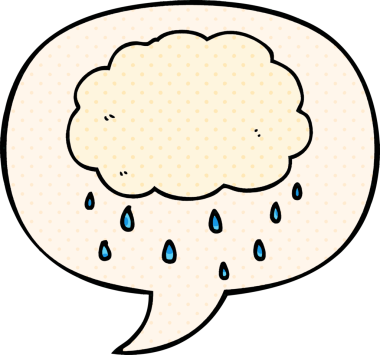Çizgi roman tarzında konuşan yağmur bulutu bir insan tarafından çizilmiş.