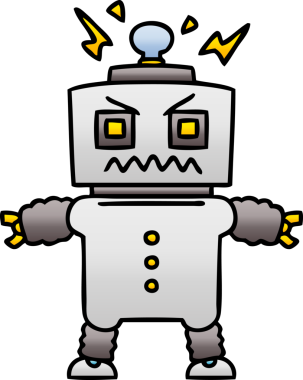 bir insan tarafından çizilmiş gölgelenmiş garip çizgi film robotu