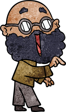 Bir insan tarafından çizilmiş sakallı neşeli bir adam.