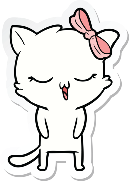 Bir insan tarafından çizilmiş kafasında fiyonk olan çizgi film kedisinin çıkartması.