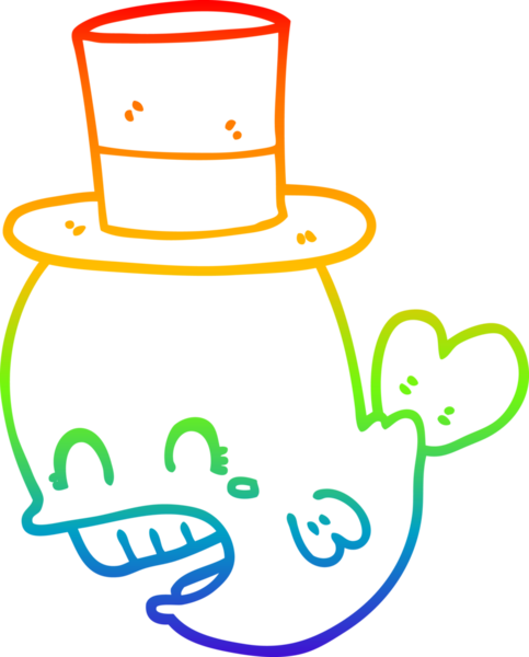 Gökkuşağı gradyan çizgi çizimi bir insan tarafından çizilmiş şapka giyen bir balina