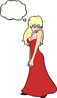 Bir insan tarafından çizilmiş düşünce balonlu güzel bir kadın.