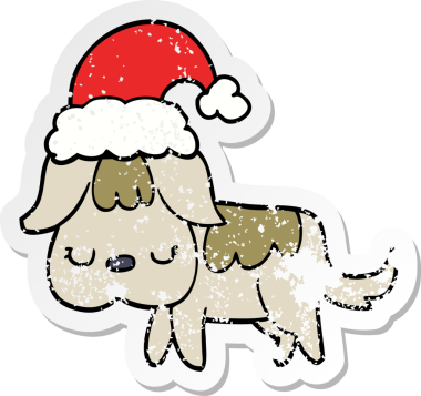 Bir insan tarafından çizilmiş şirin bir Noel köpeğinin sıkıntılı çıkartması.