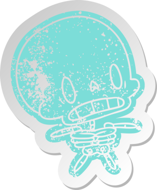 Sıkıntılı eski çizgi film çıkartması Kawaii bir insan tarafından çizilmiş sevimli ölü iskelet