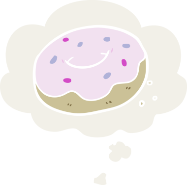 Düşünce baloncuğu olan çizgi film çörekleri insan tarafından çizilmiş.