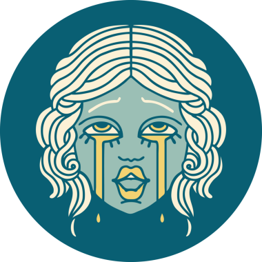 Bir insan tarafından çizilmiş çok mutlu, ağlayan bir kadın yüzünün ikonik dövme şekli.