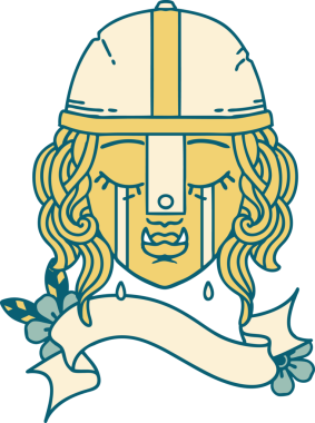 Retro Dövme Tarzı Ağlayan Ork Savaşçısı karakteri bir insan tarafından çizilmiş