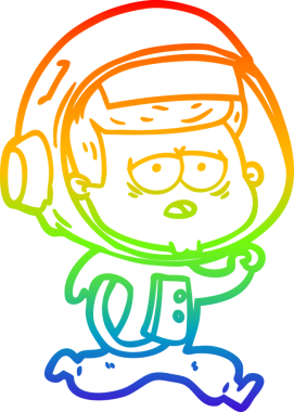 Gökkuşağı gradyan çizgi çizimi bir insan tarafından çizilmiş yorgun astronot