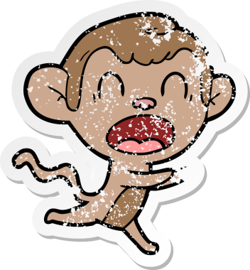 Bir insan tarafından çizilmiş bağıran çizgi film maymunu çıkartması.