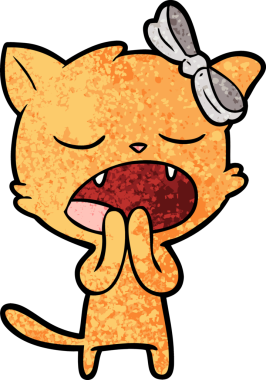 Bir insan tarafından çizilmiş esneyen kedi çizgi filmi.